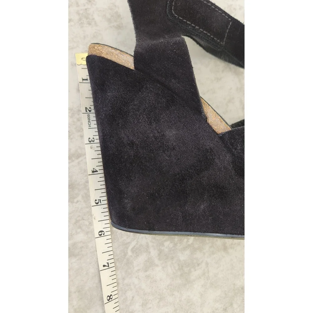 Pedro Garcia Wedge Sandals Womens 40 Black Suede Platform Peep Toe Spain Luxury